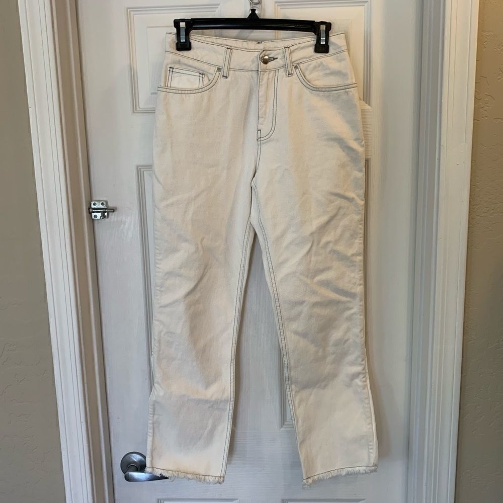 Topshop Raw Hem Hi-Rise Off White Colored Jeans